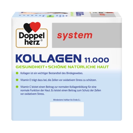 Illustration of the product packaging Doppelherz system Collagen 11.000 side view right